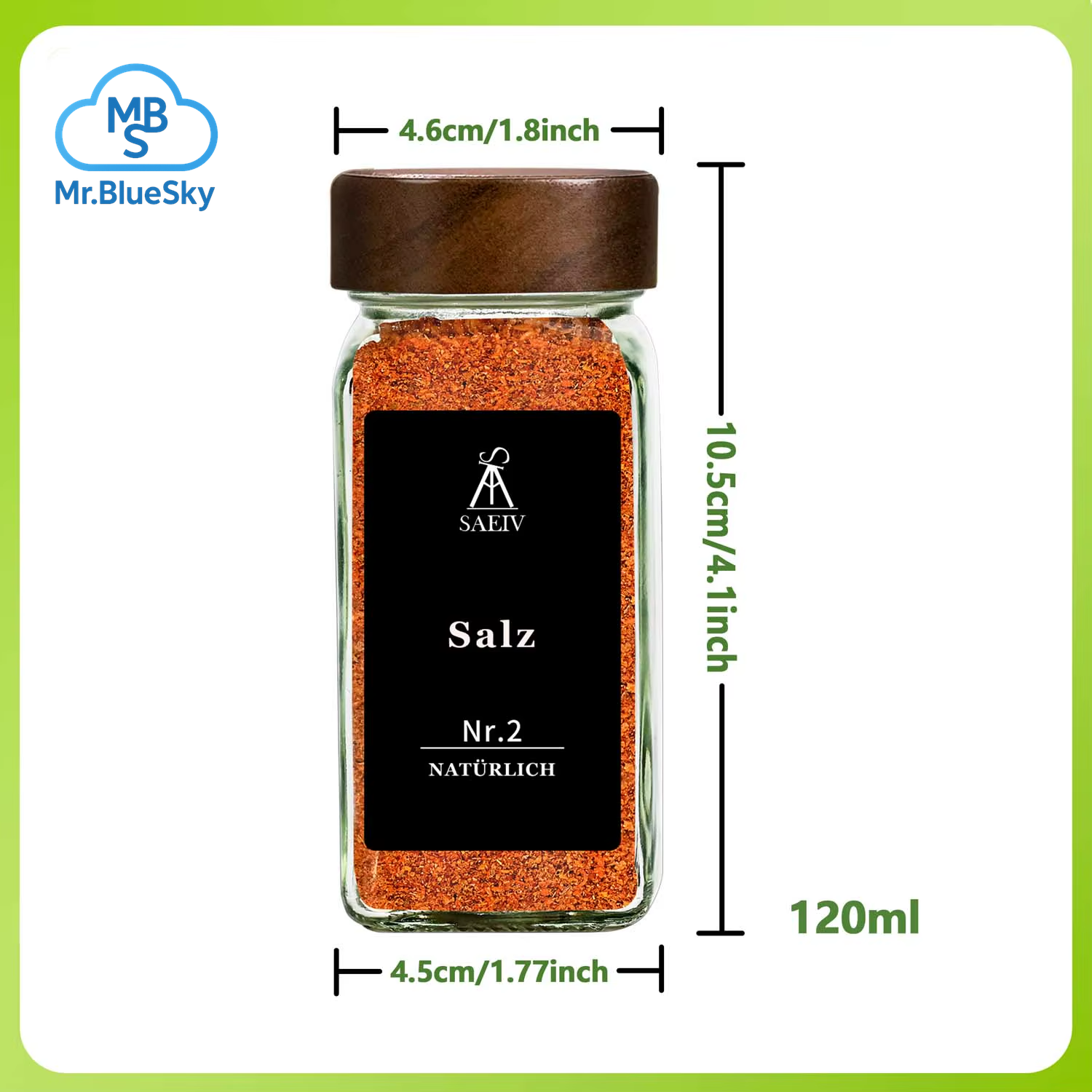 12/24 Stück Akazienholz Gewürzglas Deckel Quadratisch Set, 120Ml Glas Gewürzglas Mit Gewürzetikett