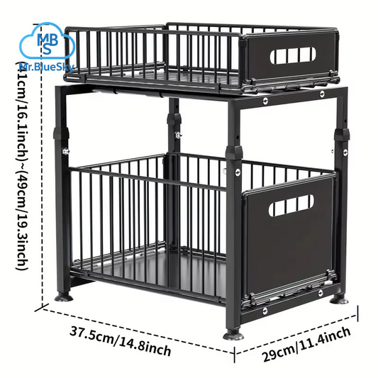 2-Stufiges Aufbewahrungsregal Für Die Küchenarbeitsplatte, Verstellbarer Ausziehbarer Schrank, Aufbewahrungskorb Unter Der Spüle, Organizer, Gewürzglas-Aufbewahrungsregal