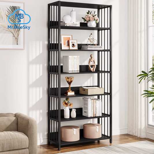 Bücherregal, Aufbewahrungsregal, Standregal, 5-Stufiges Industrielles, Stabiles Bücherregal Mit Eisenrohrrahmen
