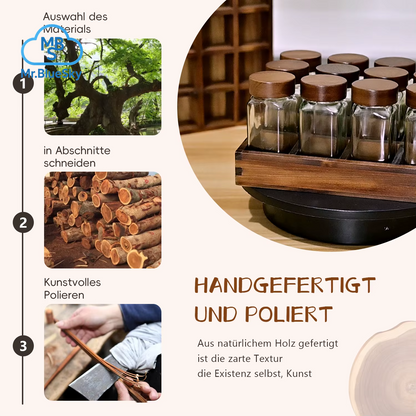 Gewürzregal Aus Akazienholz Mit 12/24 X 120 Ml Gewürzgläsern Und Etiketten | Küchen-Organizer, Leicht Zu Bewegen, Um Gewürze Zu Bewegen