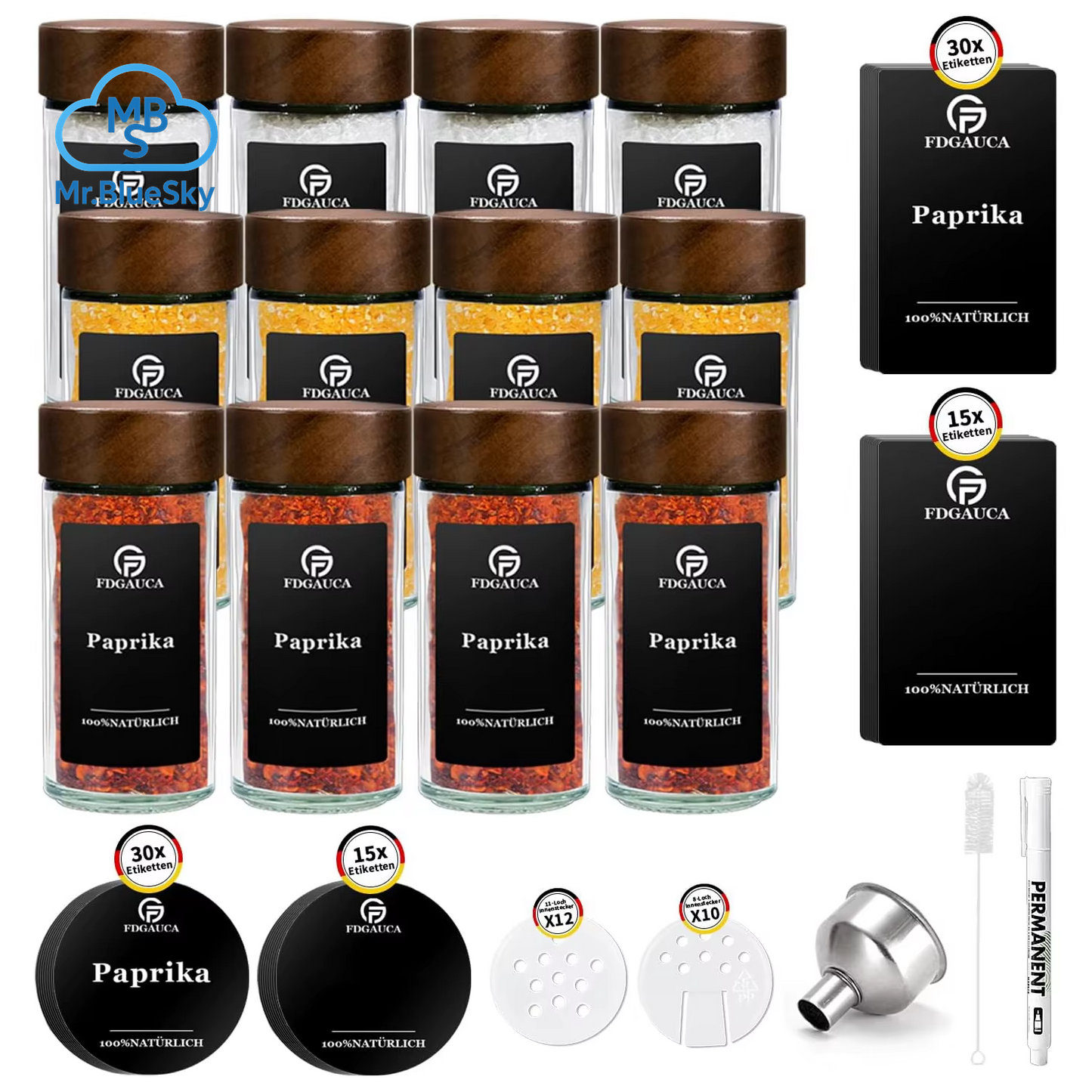 12/24 Stück 120 Ml Glas-Gewürzgläser Mit Deckel Aus Natürlichem Akazienholz, Runde Shaker-Behälter Mit Etiketten Für Die Aufbewahrung in Der Küche