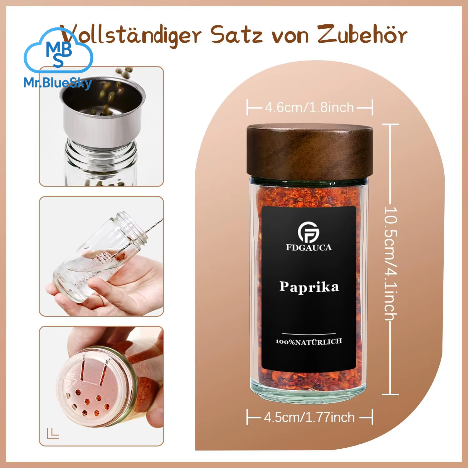 12/24 Stück 120 Ml Glas-Gewürzgläser Mit Deckel Aus Natürlichem Akazienholz, Runde Shaker-Behälter Mit Etiketten Für Die Aufbewahrung in Der Küche
