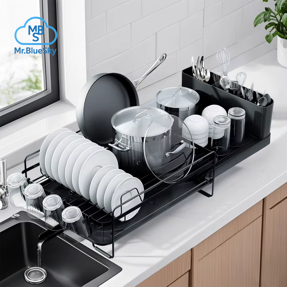 Abtropfgestell – Ausziehbarer Abtropfgestell, Multifunktionaler Rostfreier Abtropfgestell Für Die Küchentheke, Mit Besteck Und Getränkehaltern
