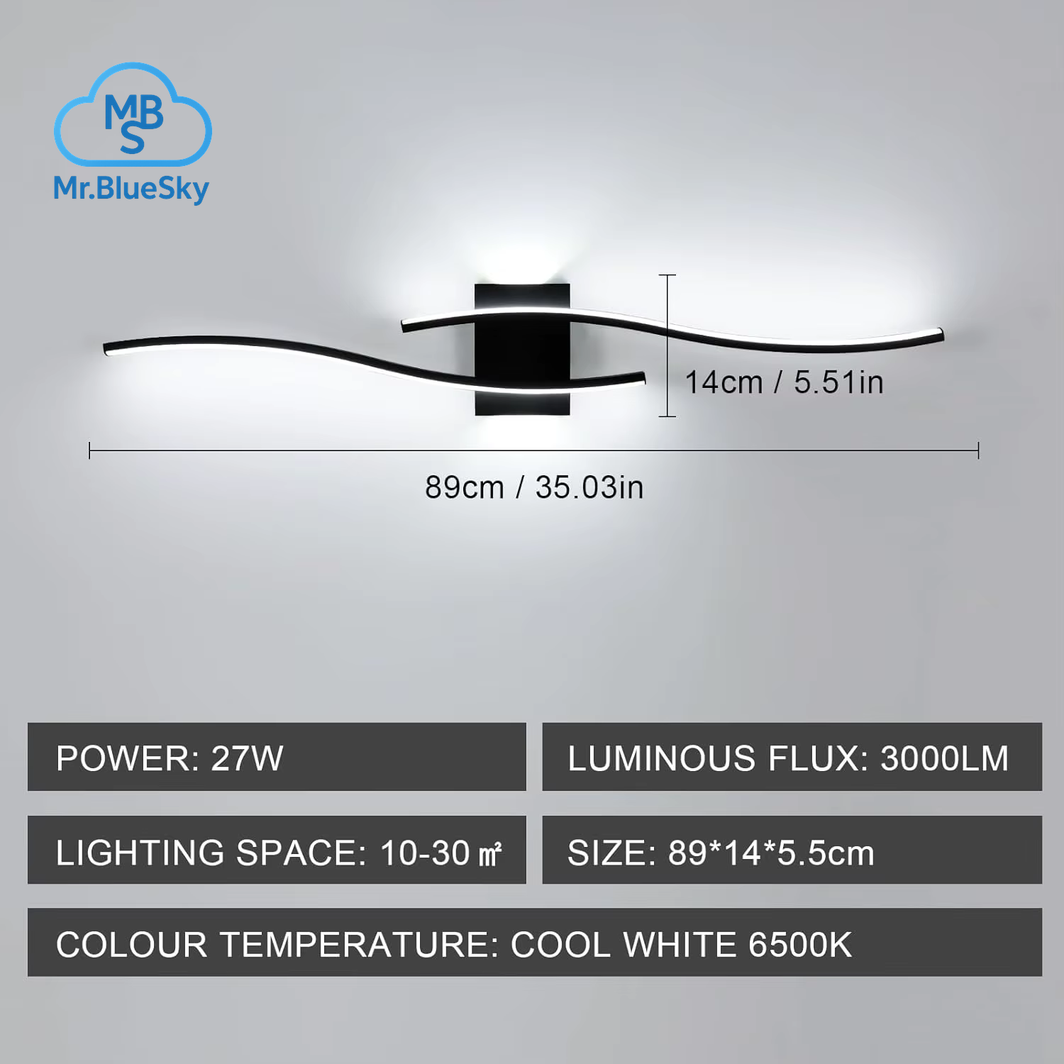 Moderne Schwarze Wandleuchte, 27 W 6500 K Led-Wandleuchte Aus Eisen Mit Künstlerischem Design, Perfekt Für Flur, Treppenhaus, Balkon
